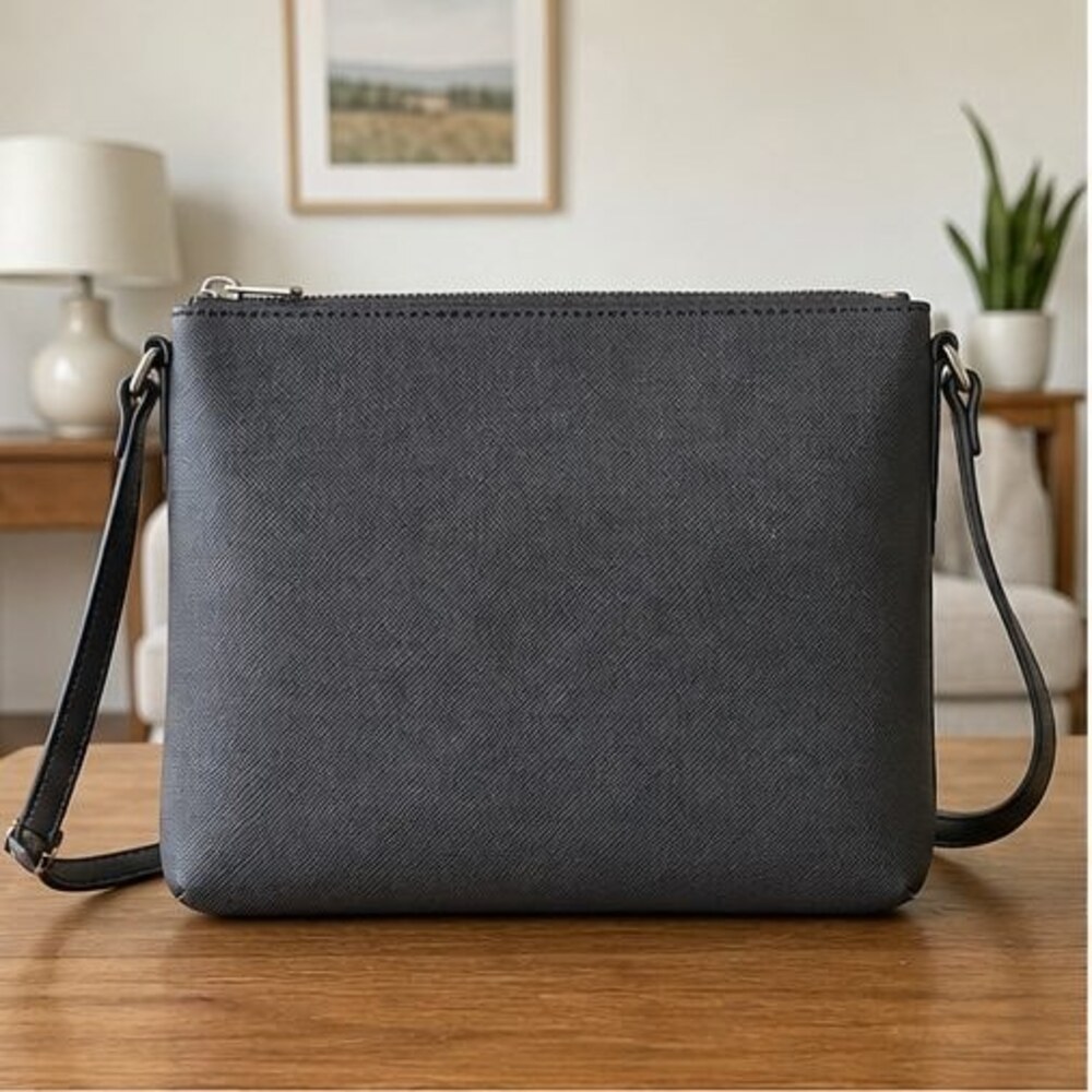Charcoal Saffiano Crossbody Bag